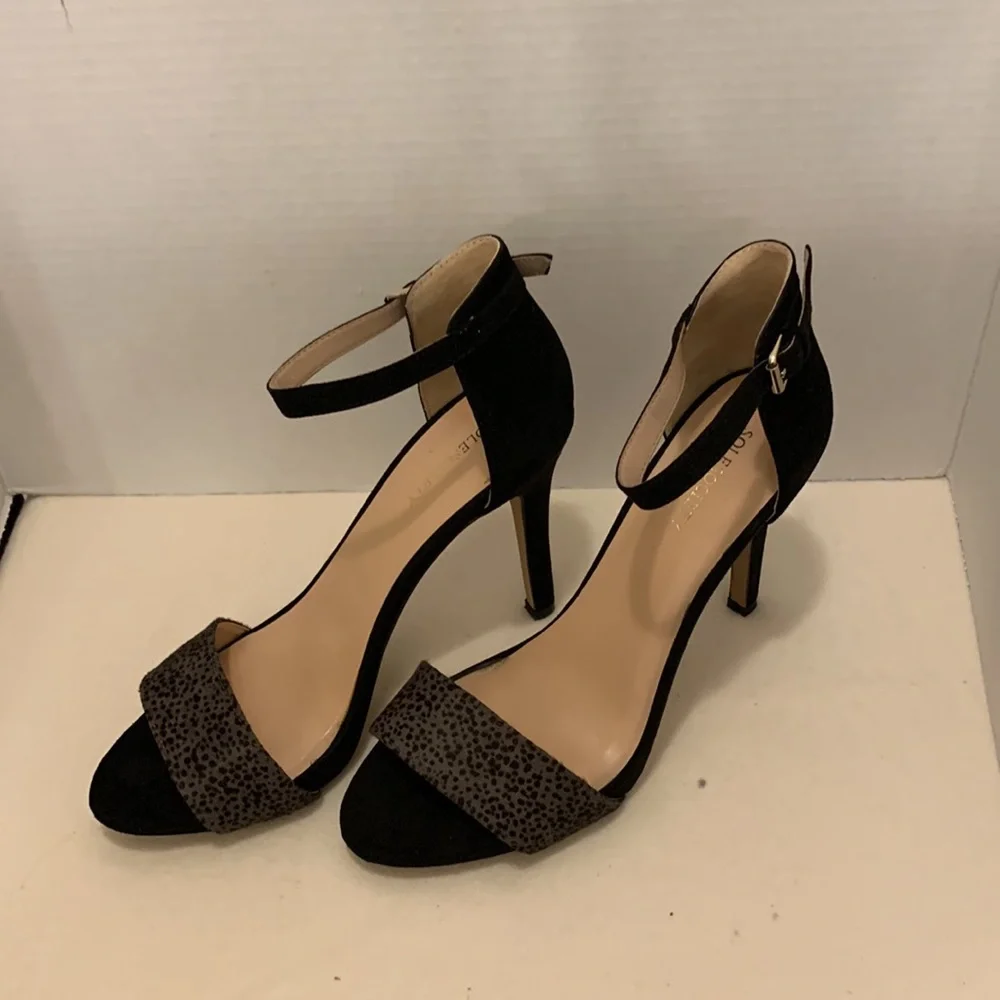 SOLE SOCIETY HEEL 4• 5” SO SHEILA GRAY:BLACK SUEDE/CALF SZ 8•5 M - Picture 3 of 8